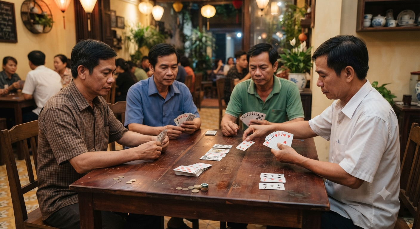 Người chơi bài Phỏm Tá lả tại bàn chuyên nghiệp